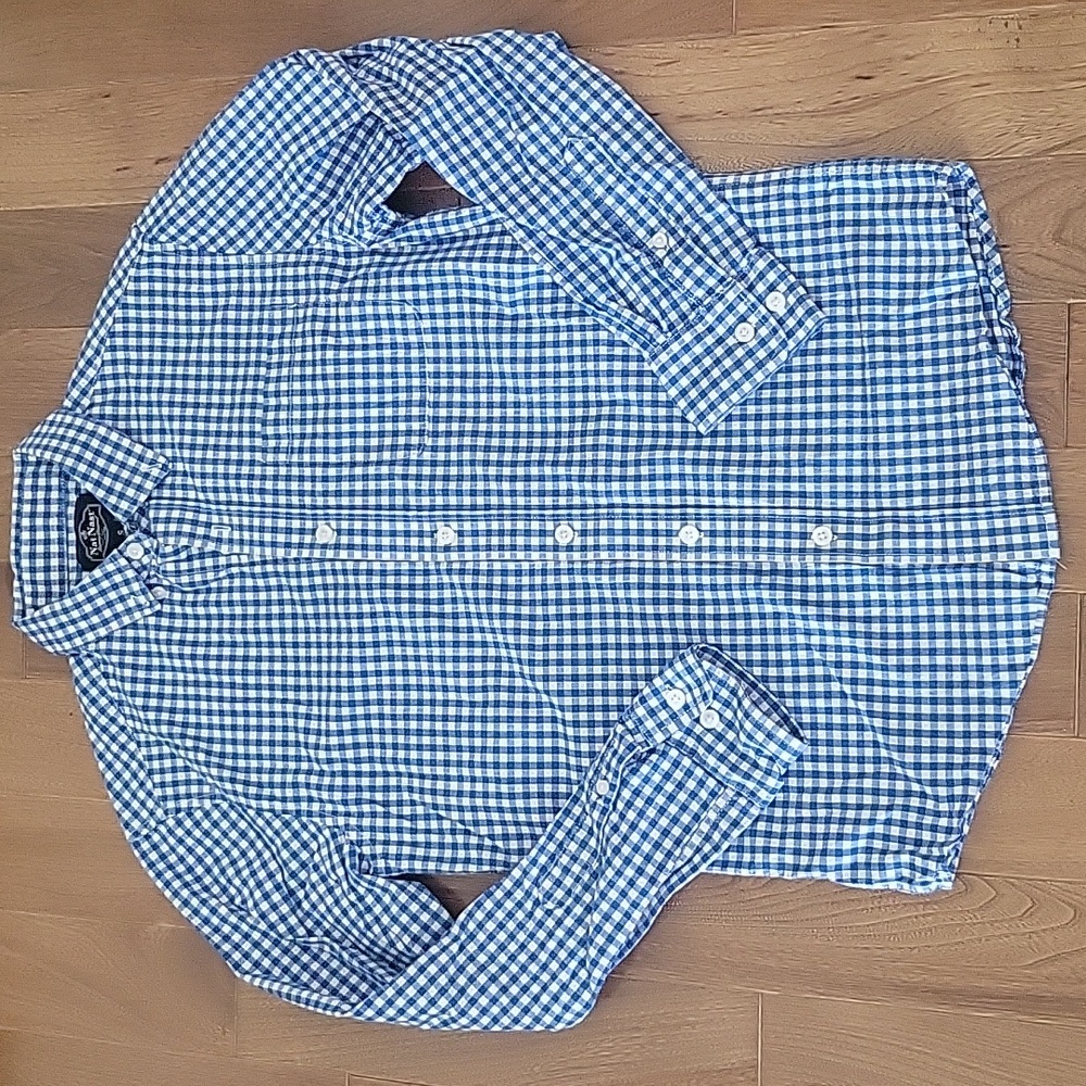 Men's Nat Nast Long Sleeve Blue White Check Button Down Shirt Small
